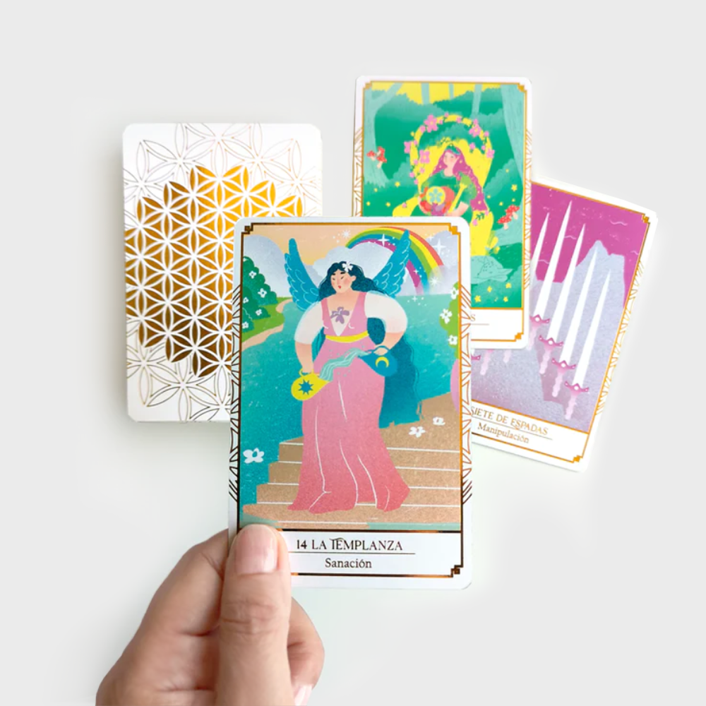 Tarot Sincronía - Mazo de 78 cartas de Tarot dorado - Mazo aprendizaje con minilibro