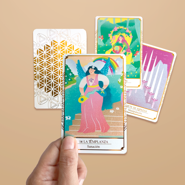 Tarot Sincronía - Mazo de 78 cartas de Tarot dorado - Mazo aprendizaje con minilibro