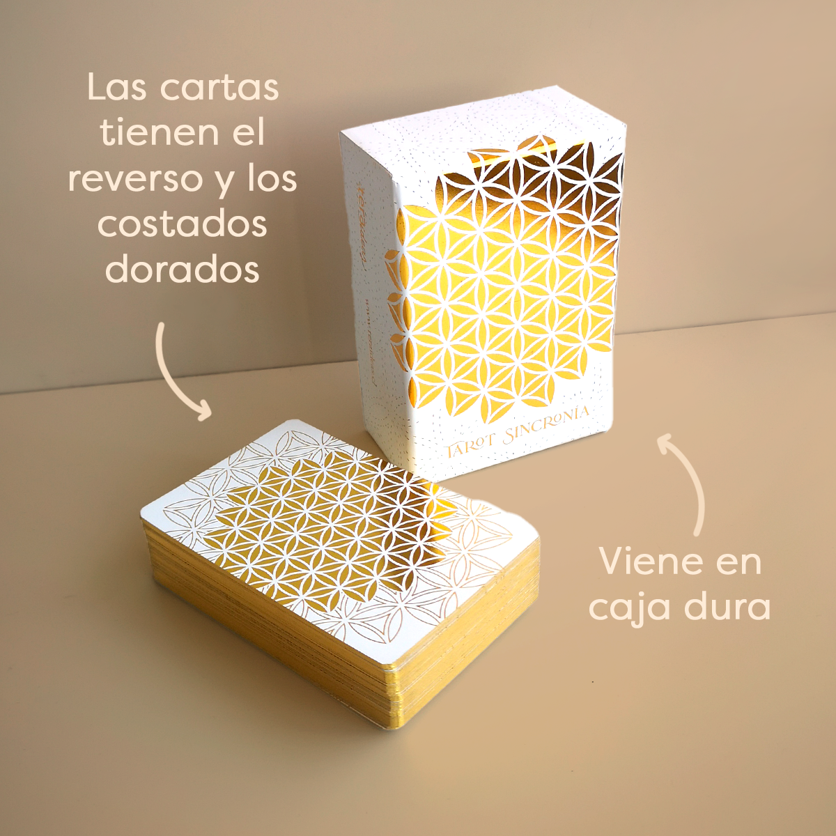 Tarot Sincronía - Mazo de 78 cartas de Tarot dorado - Mazo aprendizaje con minilibro
