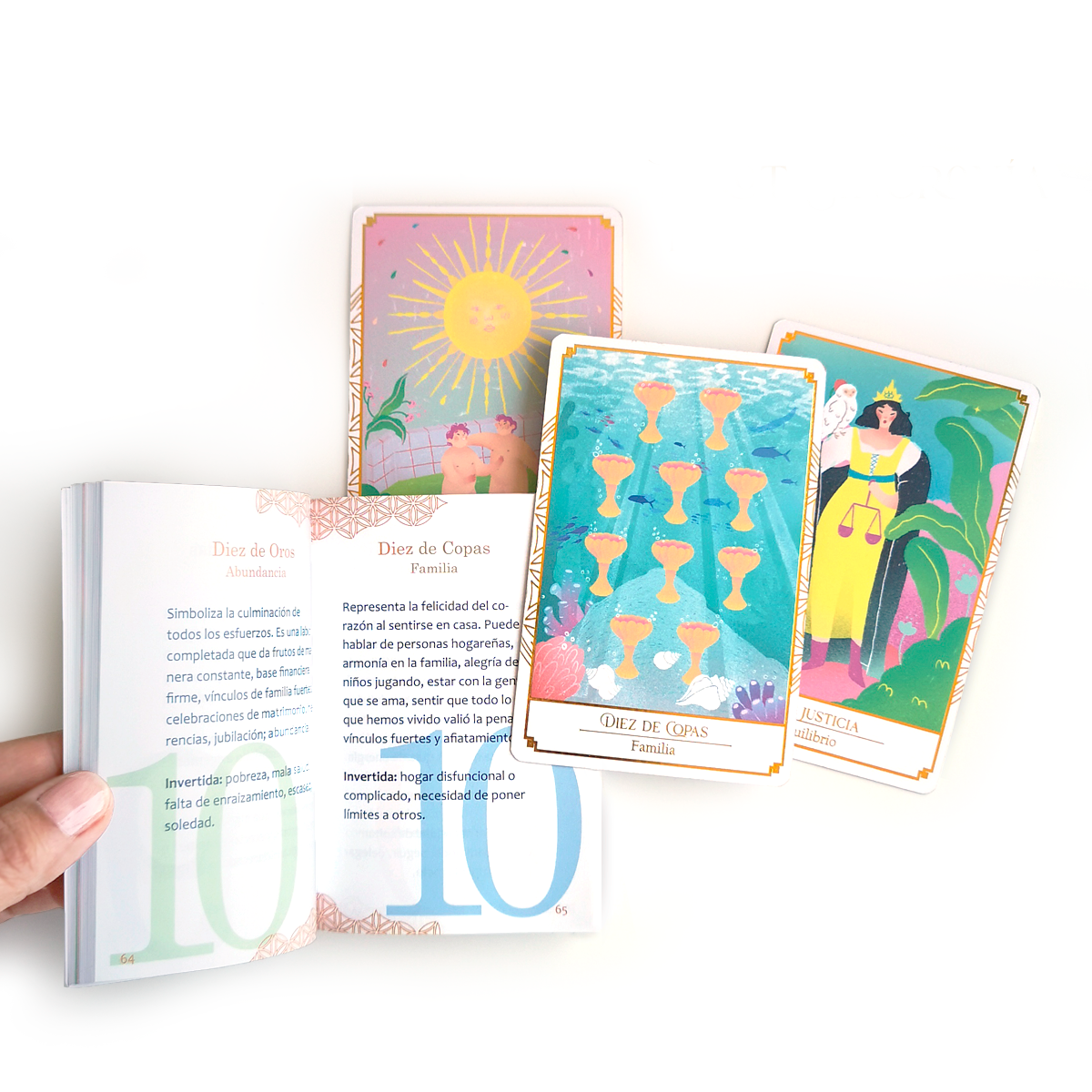 Tarot Sincronía - Mazo de 78 cartas de Tarot dorado - Mazo aprendizaje con minilibro